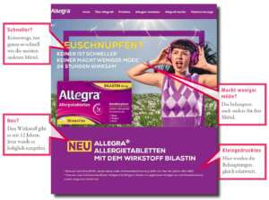 Werbung für das Heuschnupfen-Mittel Allegra® mit dem Wirkstoff Bilastin