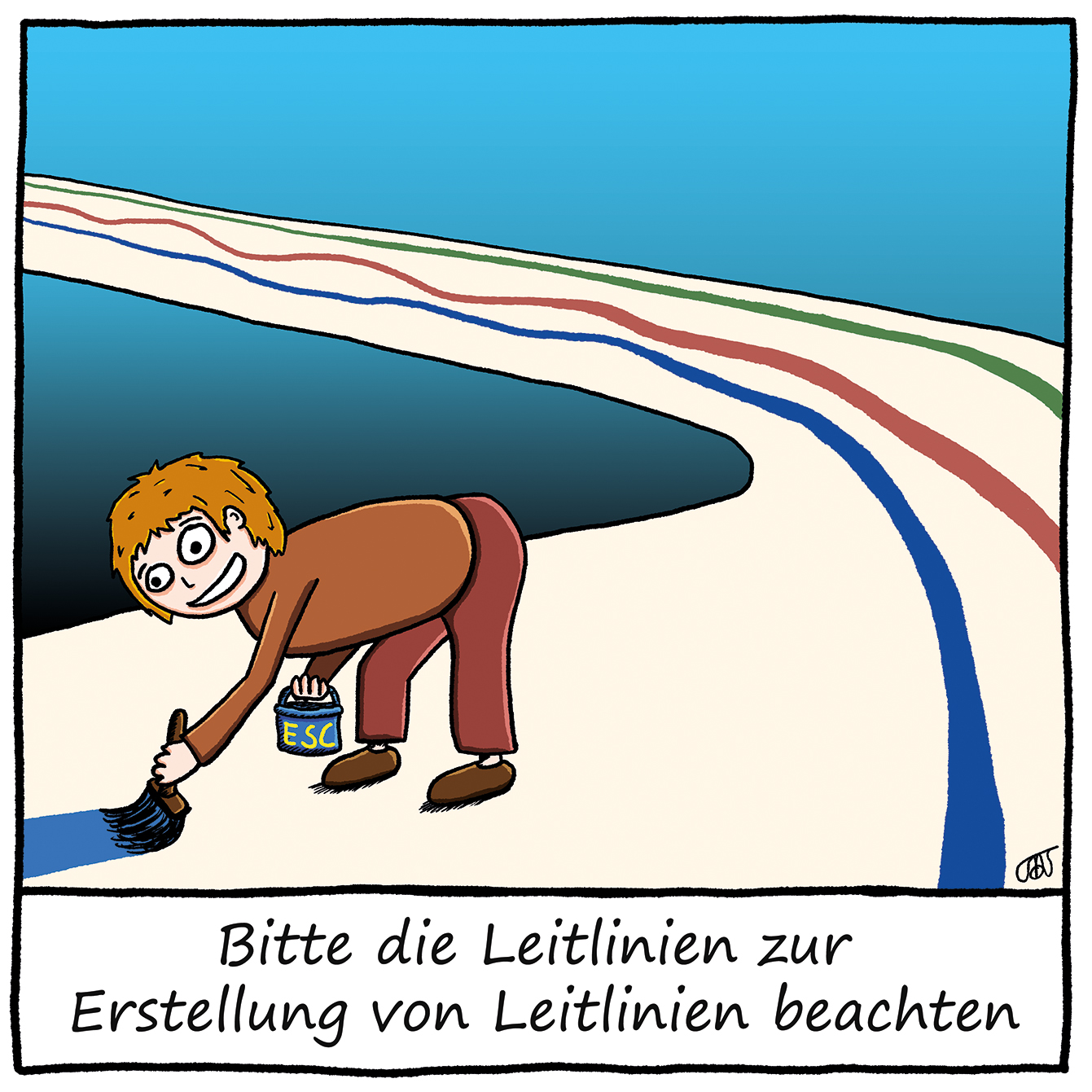 Cartoon: "Bitte die Leitlinien zur Erstellung von Leitlinien beachten"