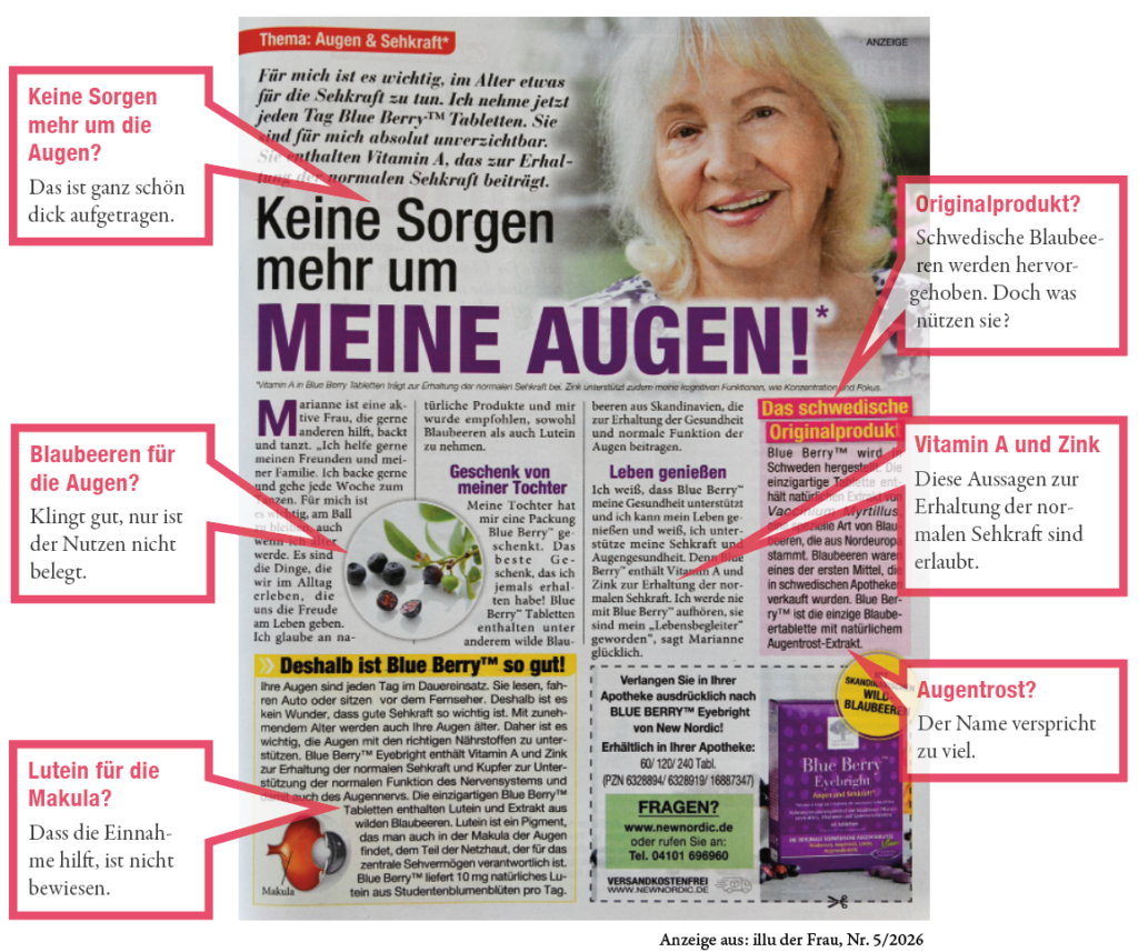 Werbeanzeige für Blue Berry® Tabletten